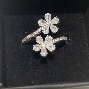 🌸Beautiful Sterling Silver CZ Diamond Flower Adjustable Ring